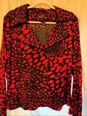 CLARA SUNWOO Black Blouse with Red Spot Print